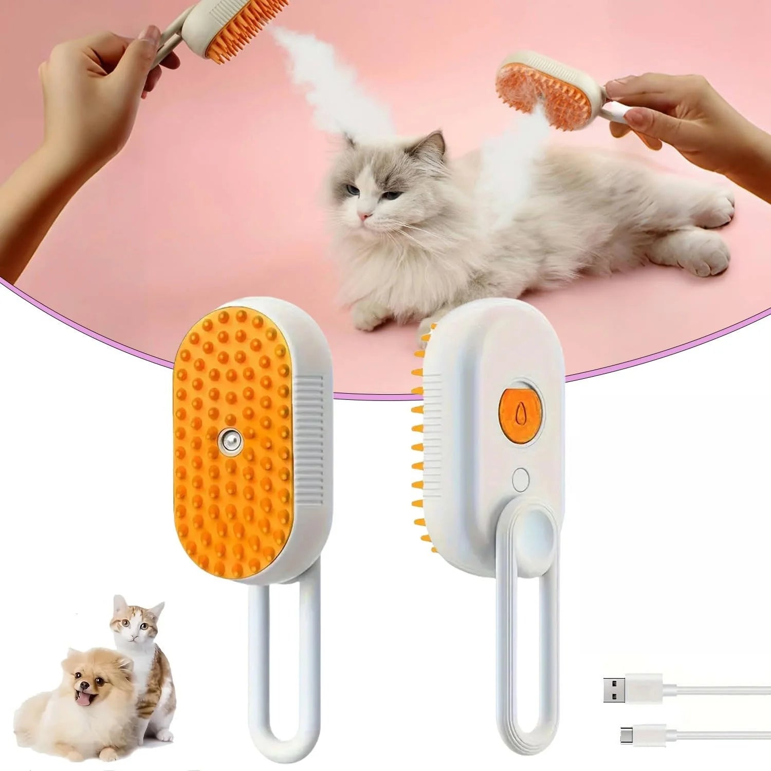Steam Brush for Cats,Upgraded 3 in 1 Cat Steam Brush for Shedding Pet Steam Brush,Usb Rechargeable Steam Brush for Cats Dogs Hair Removal Cleaning and Massaging Grooming Brush (Coffee)
