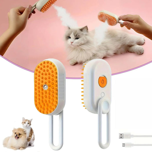 Steam Brush for Cats,Upgraded 3 in 1 Cat Steam Brush for Shedding Pet Steam Brush,Usb Rechargeable Steam Brush for Cats Dogs Hair Removal Cleaning and Massaging Grooming Brush (Coffee)
